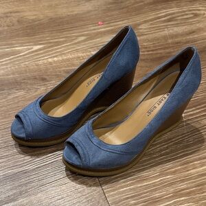 LOWER EAST SIDE Blue Peep Toe Wedges